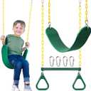 SEKKVY 16" Trapeze Swing Bar with Gym Ring & Toddler Swing, Swing Set Accessories with 66" Heavy Duty Chains, Holds Up to 250lbs, Playground Set for Backyard, Trees, Playroom (Green, 2Pack)