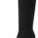 Meolee Knee High Boots for Women Chunky High Heel Long Boots Pointed Toe Leather Boots with Side Zipper (Black)