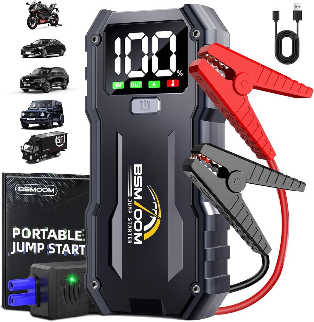 Jump Starter, 7000A 26800mAh Jump Starter Battery Pack, Car Jump Starter Battery Pack for up to All Gas and 10.0L Diesel Engines with LED Display, LED Light, Power Bank with Type C Port