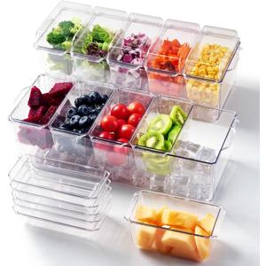 2 Pack Chilled Condiment Tray Server with 5 Containers and Removable Compartments, Large Ice Condiment Organizer, Clear Garnish Serving Platter for Kitchen, Fruit, Salad, Food, Bar Accessories