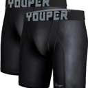 Youper 2-Pack Adult Compression Shorts w/Cup Pocket, Men's Athletic Supporter for Baseball & Football (Black)