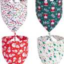 ADOGGYGO 4 Pack Dog Bandana Christmas Pet Scarf Triangle Bibs Kerchief Set Pet Christmas Costume Accessories Decoration for Large and X-Large Dogs (X-Large) (Red&Green&White)