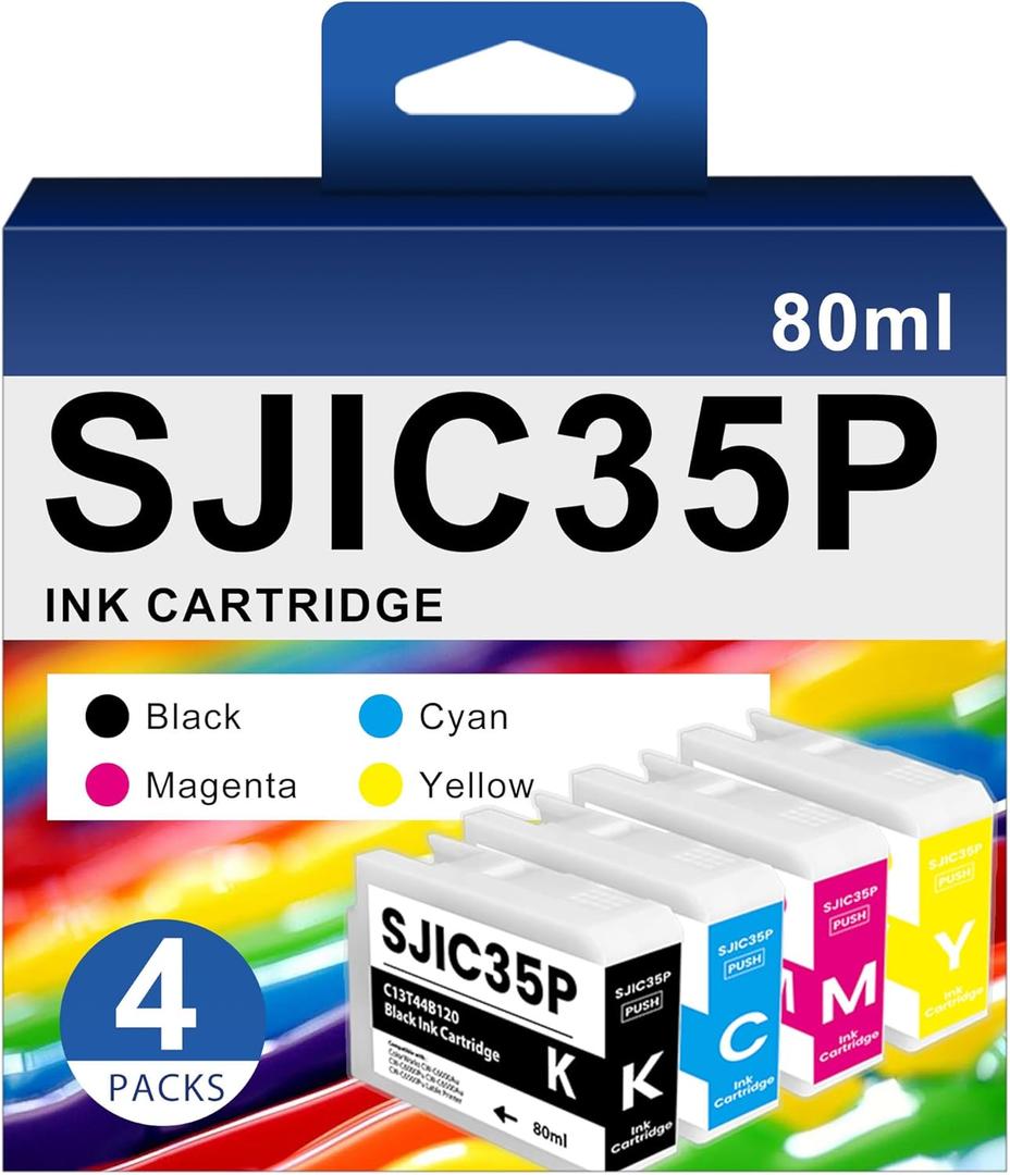 SJIC35P-PBK SJIC35P-C SJIC35P-M SJIC35P-Y Ink Cartridges 4-Color Remanufactured Compatible for SJIC35P Ink for ColorWorks CW-C6000Au CW-C6000Pu CW-C6500Au CW-C6500Pu Printer