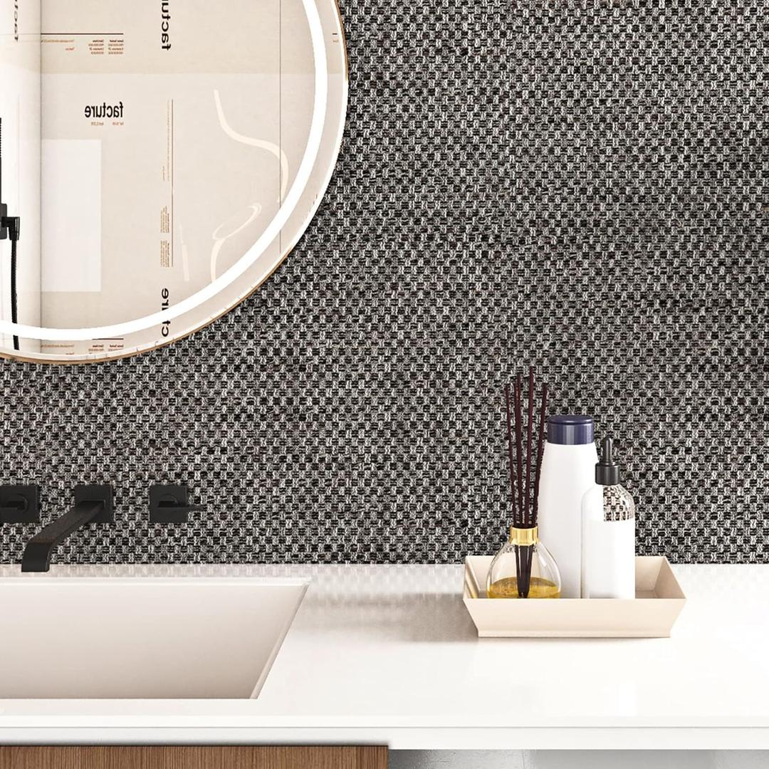 ReWallpaper Dark Gray Peel and Stick Wallpaper Modern Grasscloth Wallpaper for Bathroom Walls Bedroom 17.5in10ft Waterproof Self Adhesive Grey Faux Fabric Removable Contact Paper Renters Friendly