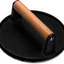 EWFEN Burger Press, 7" Round Heavy-Duty Cast Iron Smash Bacon Press Meat Steak with Wood Handle for Griddle, Sandwich, Nonstick Pan