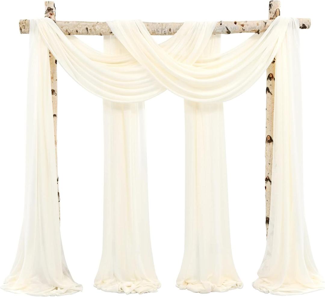 Wedding Arch Draping Fabric, 12 Panels 28"x20ft Ivory Drapes for Ceremony, Chiffon Fabric Arbor Drapery Decorations, Reception Sheer Backdrop Curtains for Party Swag