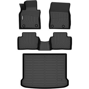 GINOWY- Floor Mats & Cargo Liner for Mazda 3 FWD 2019-2024 2025 Only for Hatchback, TPE All Weather Protection Car Mats for Mazda 3 Non-Slip Trunk Mat Waterproof Heavy Duty Accessories Black