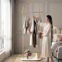 Gold Clothing Rack, Modern Clothes Rack with Shelf, Heavy Duty Freestanding Coat Rack, Metal Coat Hanger Stand with Hooks for Boutique Office