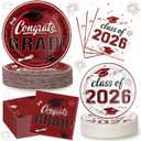 2026 Graduation Plates and Napkins, 9 Disposable Burgundy Paper Plates 7 Dessert Plates, Maroon Congrats GRAD Class of 2026 Party Supplies Tableware Set Graduation Party Decorations for 50 Guests
