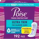 Poise Ultra Thin Incontinence Pads & Postpartum Pads for Bladder Leaks, 4 Drop Moderate Absorbency, Long Length, 192 Count (4 Packs of 48)
