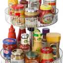 2-Tier Lazy Susan 360 Rotating Turntable Organizer Rack with Handles Height Adjustable, Spice Rack Holder Organizer for Cabinet, Pantry Organizers Bathroom Countertop Storage (Transparent Color)