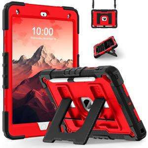 for iPad 9th/ 8th/ 7th Generation 10.2 Inch iPad Case 9th Generation with Pencil Holder, Heavy Duty Shockproof Cover for i Pad 9th/8th/7th Gen 2021/2020/ 2019 Cases, Black Red