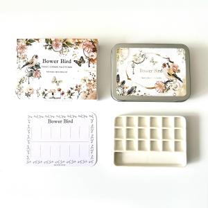 Bower Bird Travel Watercolor Palette,Portable Ceramic Palette 6 Well,Empty Paint Palette,Small Travel Metal Paint Boxwith Porcelain Palette (18-Well)
