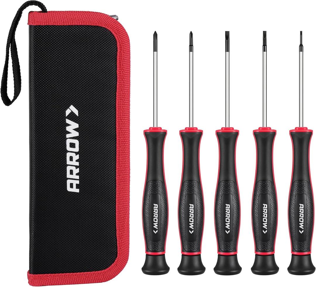 ARROW 5-Piece Precision Screwdriver Set with Pouch, Magnetic Small Screwdriver Set, Phillips, Slotted, Cr-V Steel, Mini Screw Drivers for Eyeglass, Watch, Computer, Laptop, Phone Repair