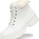 COTTIMO Snow Hiking Winter Boots for Women - Casual Brown Combat Work Boot - Non-slip Fur-Lined Ankle Boots - Fashion Boots Waterproof Leather Shoes (6.5, 19winter White)