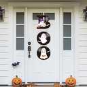 3 x Halloween Door Decorations Halloween Wreath Cute Ghost Decor Boo Sign Bat Spider Web Wooden Front Door Hanger Ghost Hanging Sign Wreath for Wall Indoor Home Decor