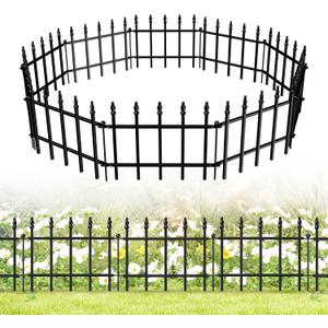 FOREHOGAR Decorative Metal Garden Fence 11in H x 12ft L, Small Border Fence Roman Column Deco, Garden Fencing for Flower Bed Lawn Landscape Outdoor, 10 Panels + 11 Stakes Black