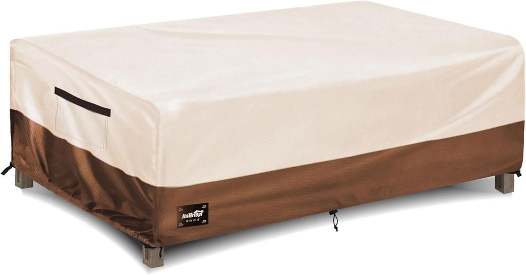 JinHrtoyi Patio Coffee Table Cover,36Wx24Dx16H Inches 100% Waterproof Heavy Duty Outdoor Rectangular Side Table Cover,Beige&Brown Modern Style Outdoor Furniture Covers