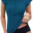 Soneven Women's Swim Shirt UPF 50+ Ruffle Sleeve Rash Guard UV Sun Protection Swimsuit Top Bathing Suit No Bottom M