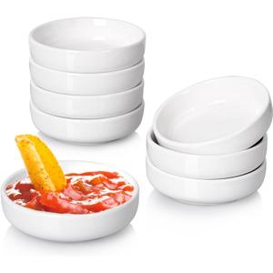 DELLING 8 PACK Dipping Bowls Set, Ceramic Dipping Sauce Dishes, 3.5 Oz Soy Sauce Dish, Side Dish Bowls, Small Bowl/Dish for BBQ, Condiments, Appetizer, Dessert, Sushi, Party - White