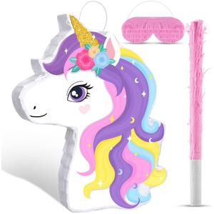 Small Unicorn Piata with Piata Stick Blindfold and Confetti Rainbow Unicorn Piata for Girls Birthday Party Pink Unicorn Party Supplies for Princess Parties Fiestas Decorations, (Unicorn)