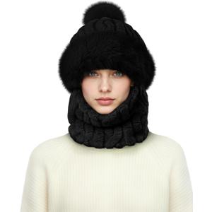 Hat and Scarf Set for Women - One Piece Hat Beanie Winter Face Mask for Women/Men, Warmer Beanie Neck Scarf Ski Snow Hats (Black)