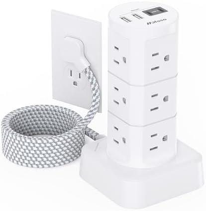 Power Strips with Surge Protection, Flat Plug Power Strip with 12 Outlets 4 USB Ports, Charging Station Tower 1875W/15A 1080J 6Ft Extension Cord with Multiple Outlets, Office Supplies, Dorm Essentials