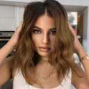 Short Brown Wavy Wig for Women Ombre Brown Lace Hairline Wigs 14 Inch Middle Part Curly Wavy Wigs Midium Length Bob Curly Wig Synthetic Lace Front Natural Hairline Hair for Daily Party Use
