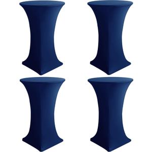 HolidayIdeas Cocktail Table Covers, 4 Pack - Fitted Stretch Spandex Square Corners Cocktail Tablecloths (Navy, Fit for 30"-32" Diameter x 43" Height Tables)