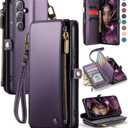 Defencase for Galaxy S25 Plus/S25+ Case Wallet with RFID Blocking Card Holder for Women Men, Elegant Leather Magnetic Snap Flip Strap Zipper Wallet Phone Cases for Samsung Galaxy S25 Plus 6.7", Purple