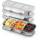 3 Compartment Stainless Steel Snack Containers with Lids- 3 Compartments Bento Lunch Snack Boxes - Reusable Meal Prep Lunch for Adults for Home Travel (3compartment4PCS)