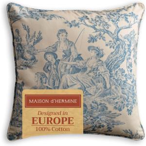 Maison d' Hermine Decorative Pillow Covers 18 x 18 Inch Square 100% Cotton Throw pillow Covers with invisible Zipper Cushion Case for Living Room Couch, Chair, Sofas, Bedroom, Home (The Miller - Blue)