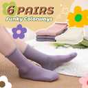 JAKIDAR Girls Crew Seamless Socks Kids Casual Dress Cotton Socks 6 Pairs (4-7 Years, Pink Purple White)