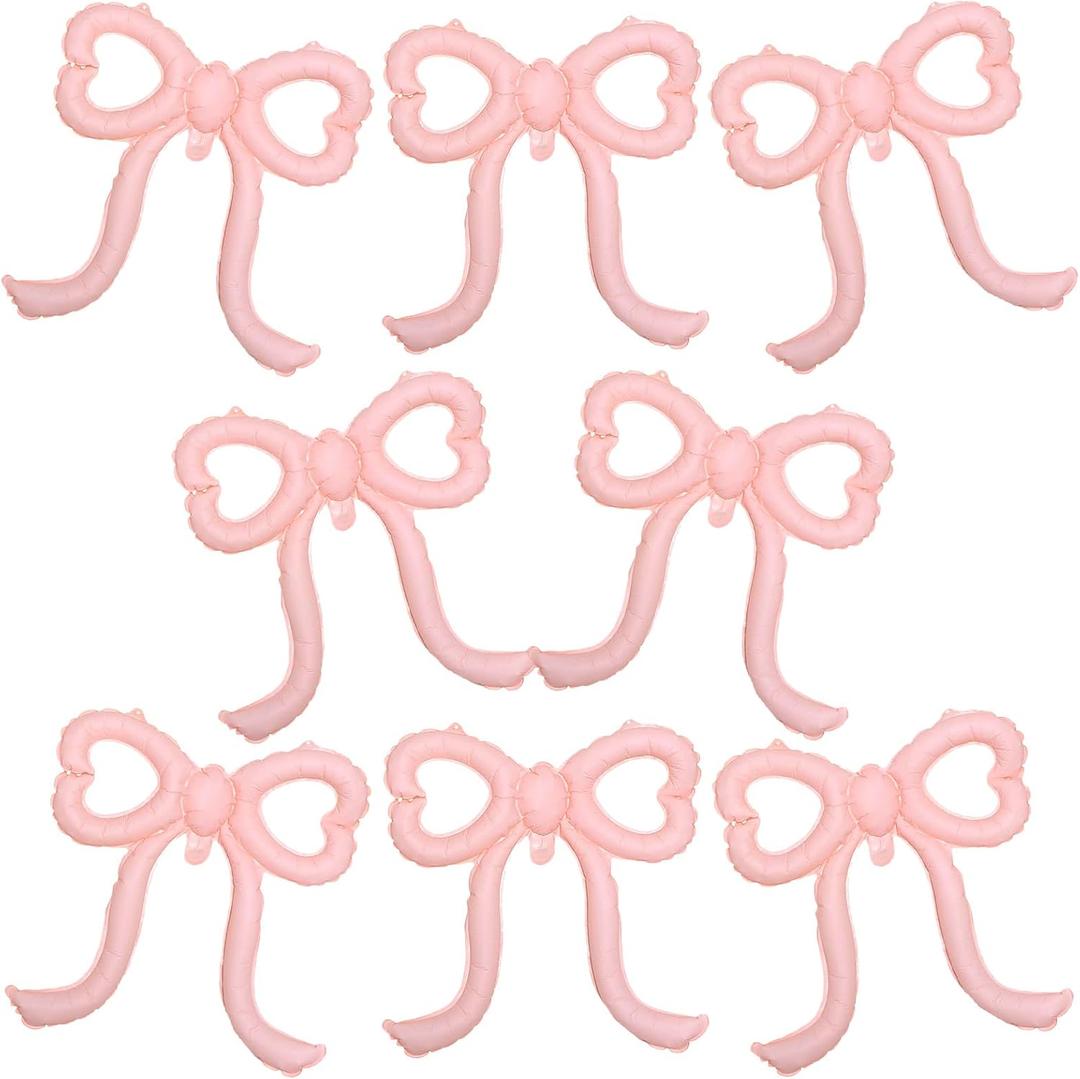8 Pcs Pink Bow Balloons Foil Bow Party Decorations for Girl Women Birthday Balloon Decorations Bridal Engagement Wedding Decor Baby Shower Holiday Party Supplies