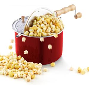 Cook N Home Stovetop Popcorn Popper with Crank, 6-Quart Aluminum Popcorn Pot, Red