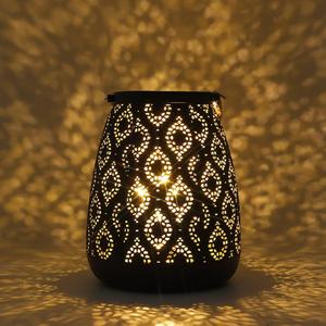 TRIROCKS Moroccan Style Metal Lamp 8''H Battery Operated Cordless Table Lamp Vintage Lantern for Living Room Garden Yard Patio Parties Event Indoors Outdoors (Black with Gold Brush) (Brown)
