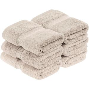 Superior Egyptian Cotton Pile Face Towel/Washcloth Set of 6, Ultra Soft Luxury Towels, Thick Plush Essentials, Absorbent Heavyweight, Guest Bath, Hotel, Spa, Home Bathroom, Shower Basics, Stone