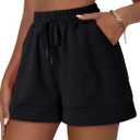 Dokotoo Women's Air Layer Casual Comfy Moisture Wicking Drawstring Shorts with Pockets (Medium, Black)