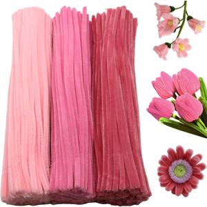 300 Pieces Shades of Pink Pipe Cleaner Craft Set 3 Assorted Colors,Thick Fuzzy Chenille Stem Pipe Cleaners for DIY Craft Flower Projects Holiday Decorations