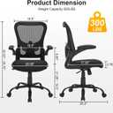 Ergonomic Mesh Office Chair with Adjustable Lumbar Support, Flip-Up Arms & Rolling Swivel Base, Breathable Computer Desk Chair for Home Office, Study & Remote Work, Black, Medium size