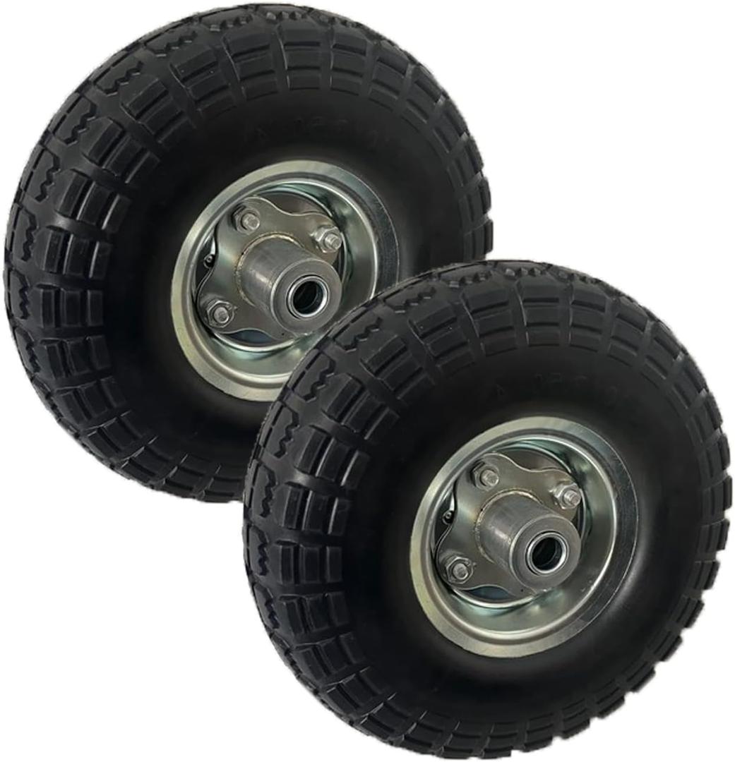 AOPANDA (2 Pack) 10" Solid Rubber Tire Wheels, 4.10/3.50-4 Flat Free Tire for Wheelbarrow, Dolly, Hand Truck, Wagon, Garden Cart, Generator Wheels Replacement - 5/8" Bearings, 2.2" Offset Hub