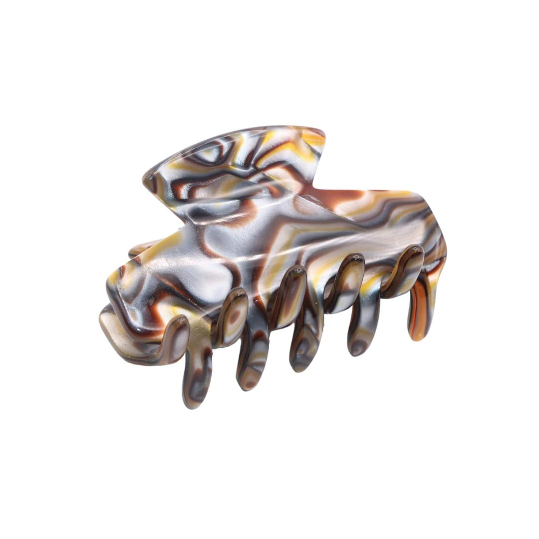 French Amie Chic Handmade Small Onyx Silver Grey Celluloid Jaw Hair Claw Clip (Onyx)