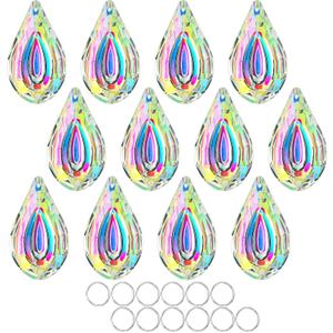HDCRYSTALGIFTS 12pcs Suncatcher Crystal 50mm AB Loquat Shape Chandelier Parts Drops Prisms Hanging Crystal Sun Catchers,Colorful Glass Ornaments for Christmas Tree