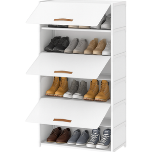 Shoe Rack, 7 Tier Shoe Storage Cabinet with Door 20 Pair Plastic Shoe Shelves Organizer for Closet, Entryway, Hallway, Bedroom, White