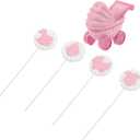 HOMSFOU Baby Shower Cake Decorations Stroller Cake Topper Baby Bottle Edible Toppers 2.55X1.57X1.37 Inch 5 Pieces for Toddler Birthday Party