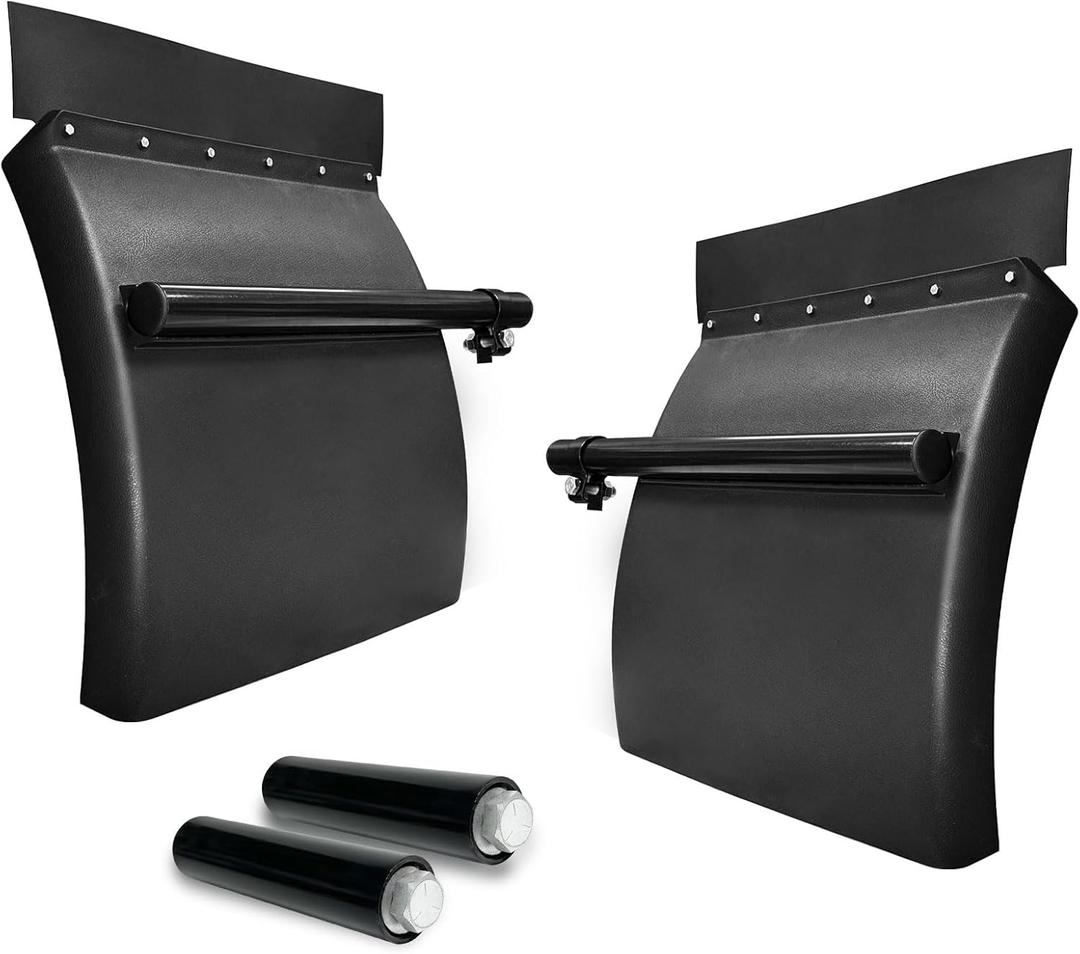 24" x 24" Poly Quarter Fenders with 8 inch Quarter Fender Post Mount Bracket for Semi Truck, Quarter Fenders Set with Tube Bracket Hardware Kit, 1 Pair, Black Plastic