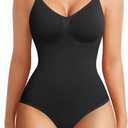 BRABIC Womens' Seamless Sleeveless V-Neck Bodysuit Shapewear Tummy Control (Medium/Large, Black Brief)