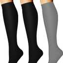 CHARMKING Compression Socks for Women & Men Circulation (3 Pairs) 15-20 mmHg is Best Support for Athletic Running Cycling (Large-X-Large, 29 Black/Black/Dark Grey)