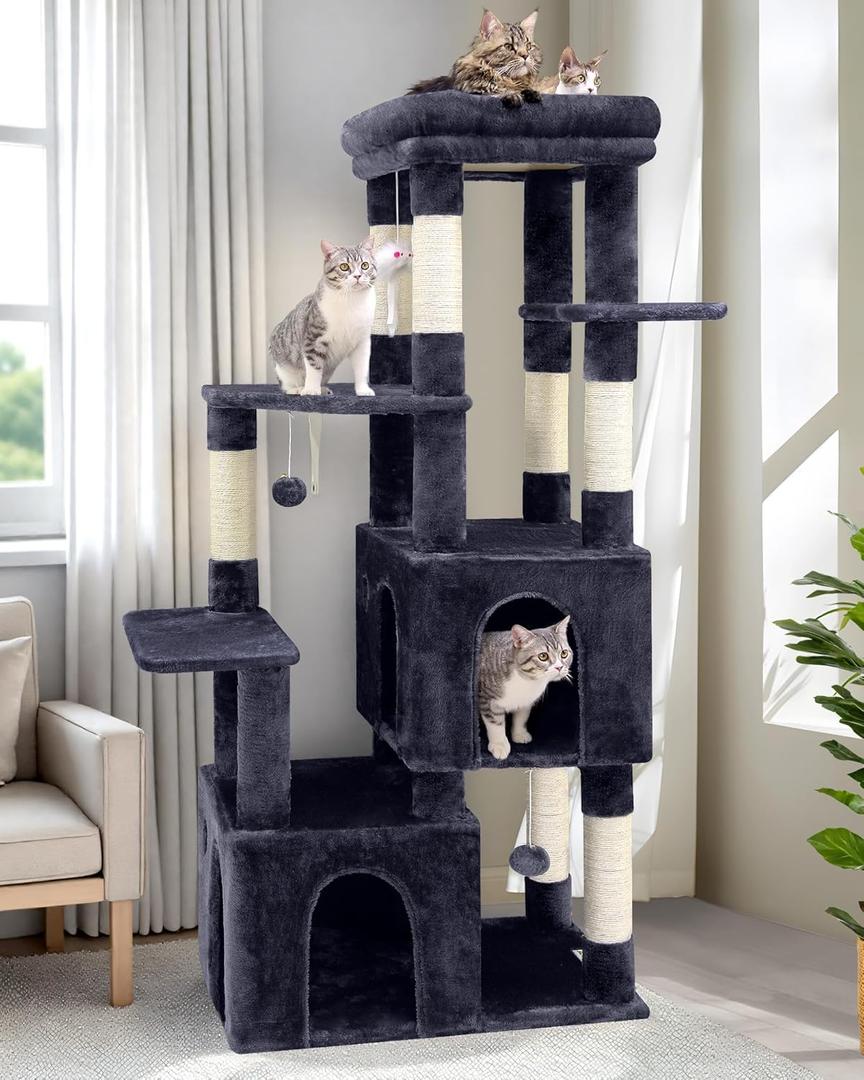 Globlazer Cat Tower for Indoor Cats, Heavy Duty Cat Trees for Large Adult Big Cats Maine Coon Cat Tree Tower with Scratching Post, Extra Large Top Perch, Cat Condos, F61, Dark Grey, 61inch