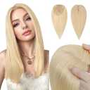 Hairro Human Hair Topper, Clips in 100% Real Hairpieces with 4"x 4.7" Silk Base for Women, for High Hairline/Covering Greyish Thin Hair on Top, 18 Inch Bleach Blonde